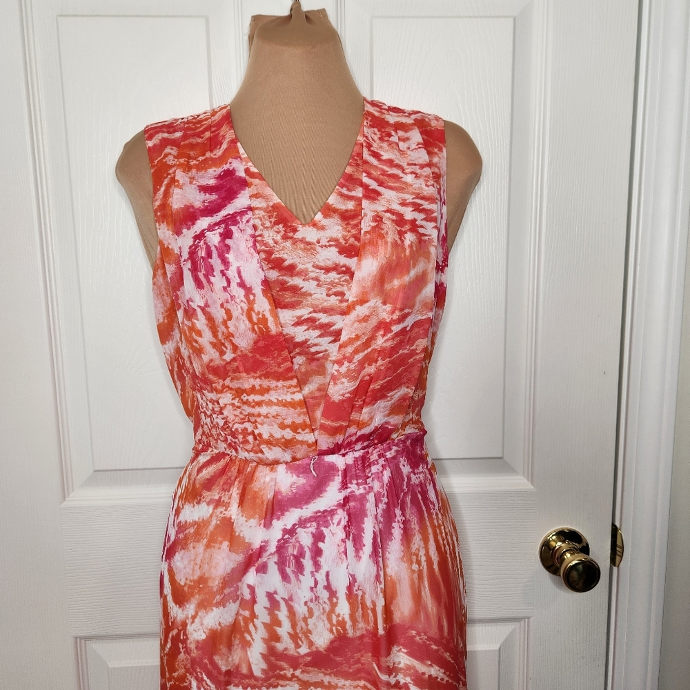 Calvin Klein Maxi Sleeveless Dress Orange Pink Tie Dye Print Size 4 - Picture 3 of 9